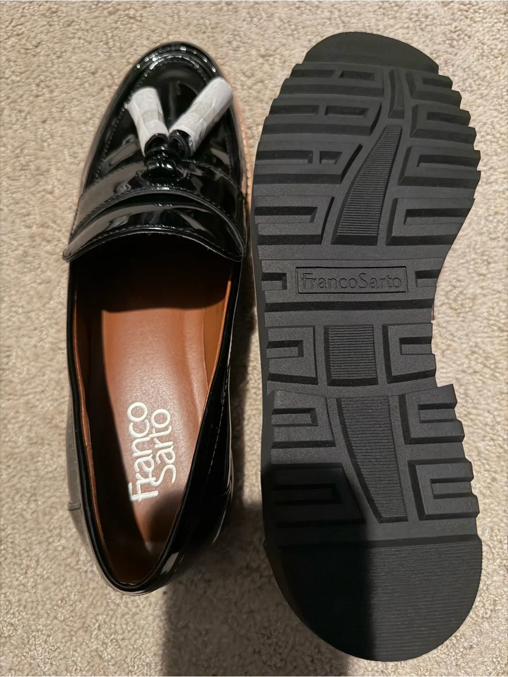 Franco Sarto Black Patent Tassel Loafers - Women